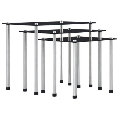 vidaXL Nesting Table | Set of 3 | Black | Tempered glass and aluminium | 3 sizes