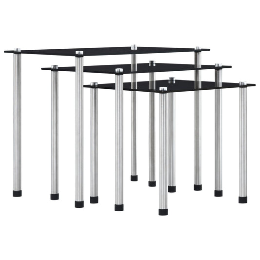 vidaXL Nesting Table | Set of 3 | Black | Tempered glass and aluminium | 3 sizes