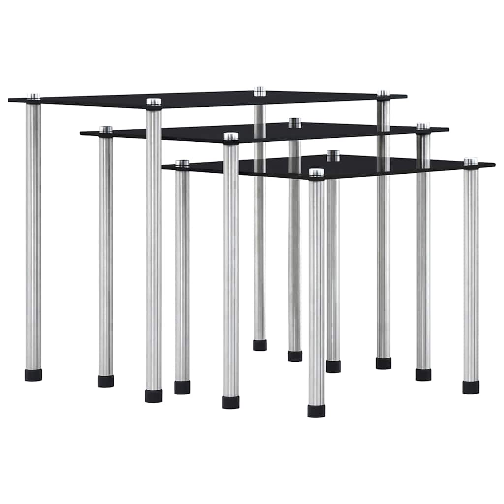 vidaXL Nesting Tables 3 pcs Black Tempered Glass
