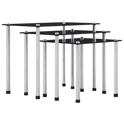 vidaXL Nesting Tables 3 pcs Black Tempered Glass