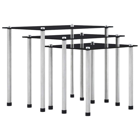 vidaXL Nesting Tables 3 pcs Black Tempered Glass