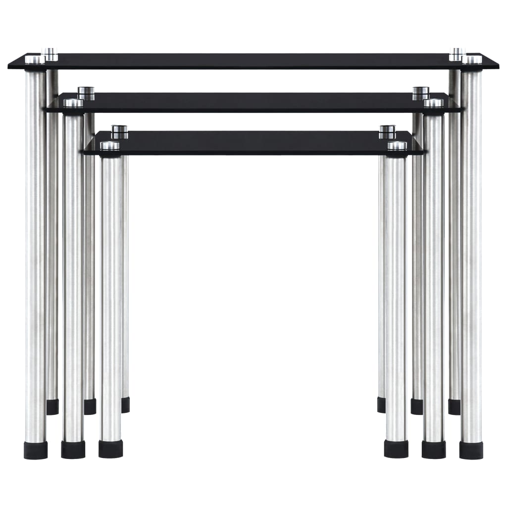 vidaXL Nesting Table | Set of 3 | Black | Tempered glass and aluminium | 3 sizes