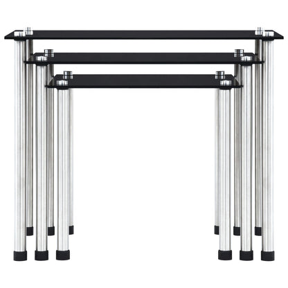 vidaXL Nesting Table | Set of 3 | Black | Tempered glass and aluminium | 3 sizes