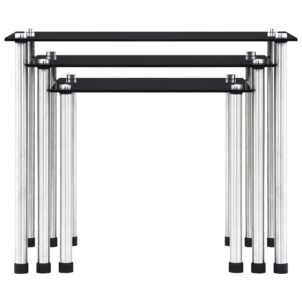 vidaXL Nesting Tables 3 pcs Black Tempered Glass