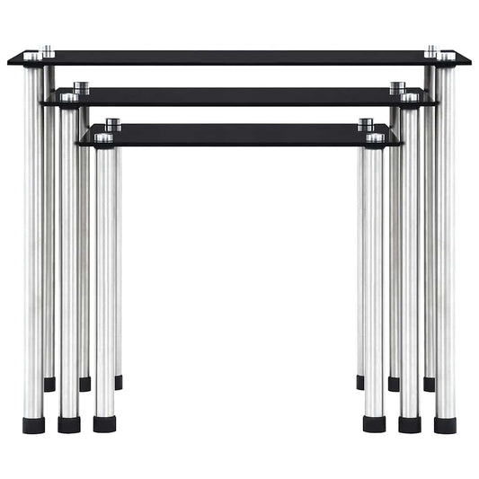 vidaXL Nesting Tables 3 pcs Black Tempered Glass