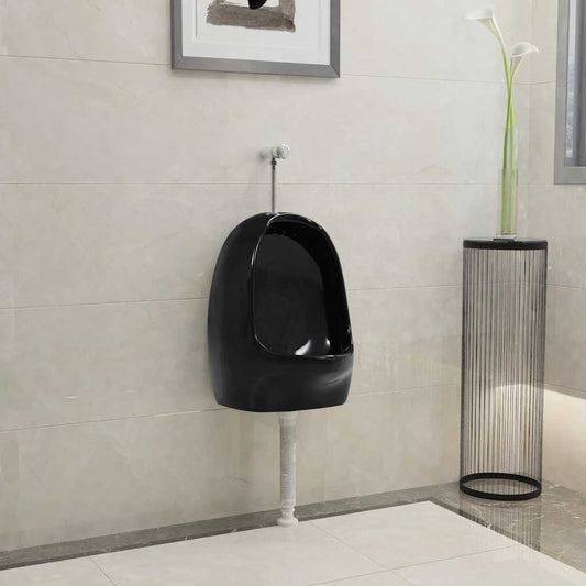 143988 vidaXL Wall Hung Urinal with Flush Valve Ceramic Black