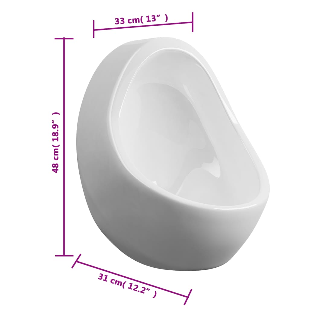 vidaXL Wall Hung Urinal with Flush Valve Ceramic White