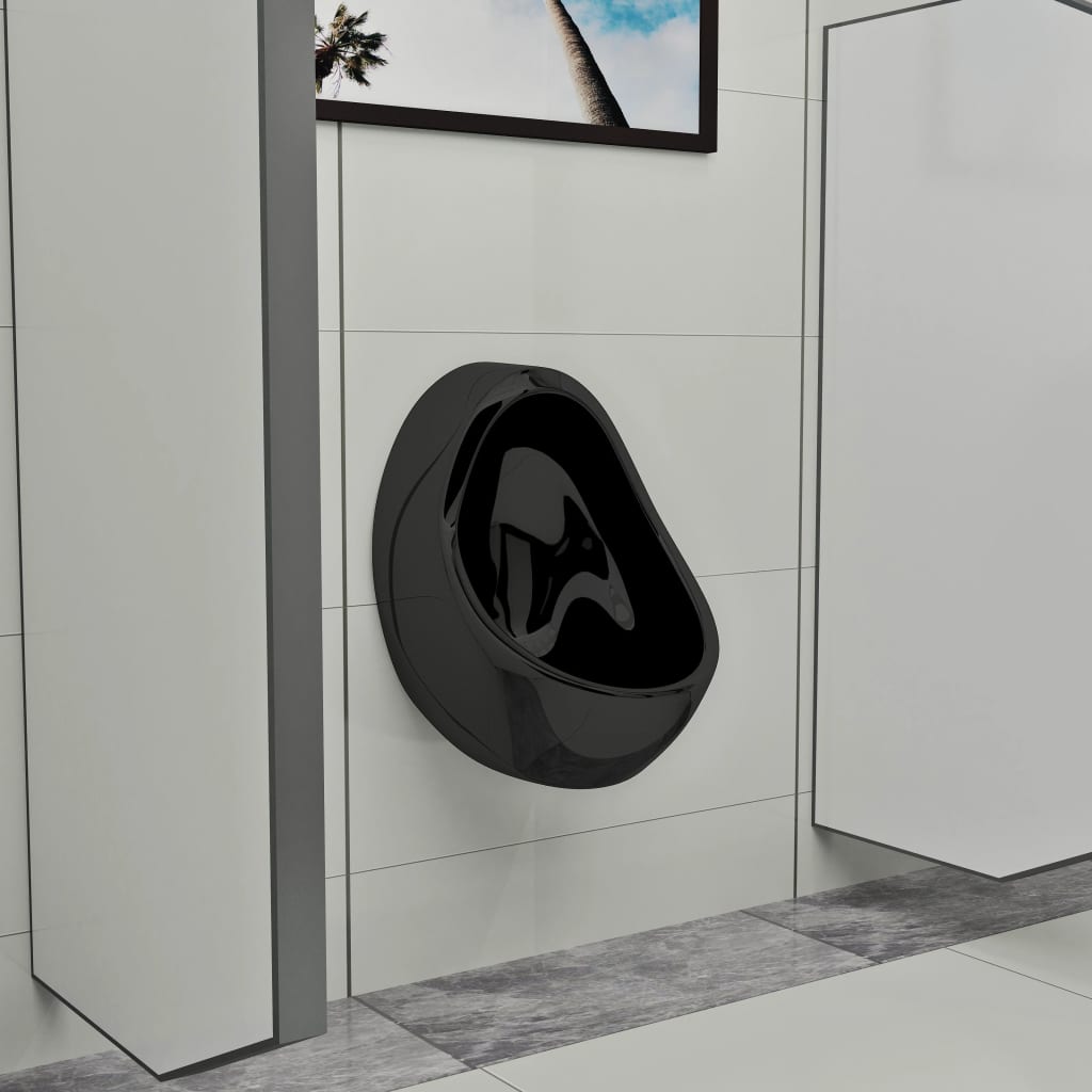 vidaXL Wall Hung Urinal with Flush Valve Ceramic Black