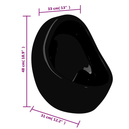 vidaXL Wall Hung Urinal with Flush Valve Ceramic Black