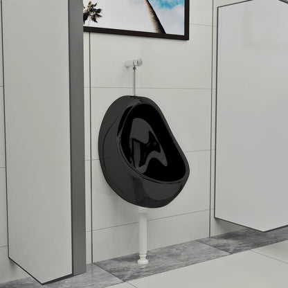 vidaXL Wall Hung Urinal with Flush Valve Ceramic Black