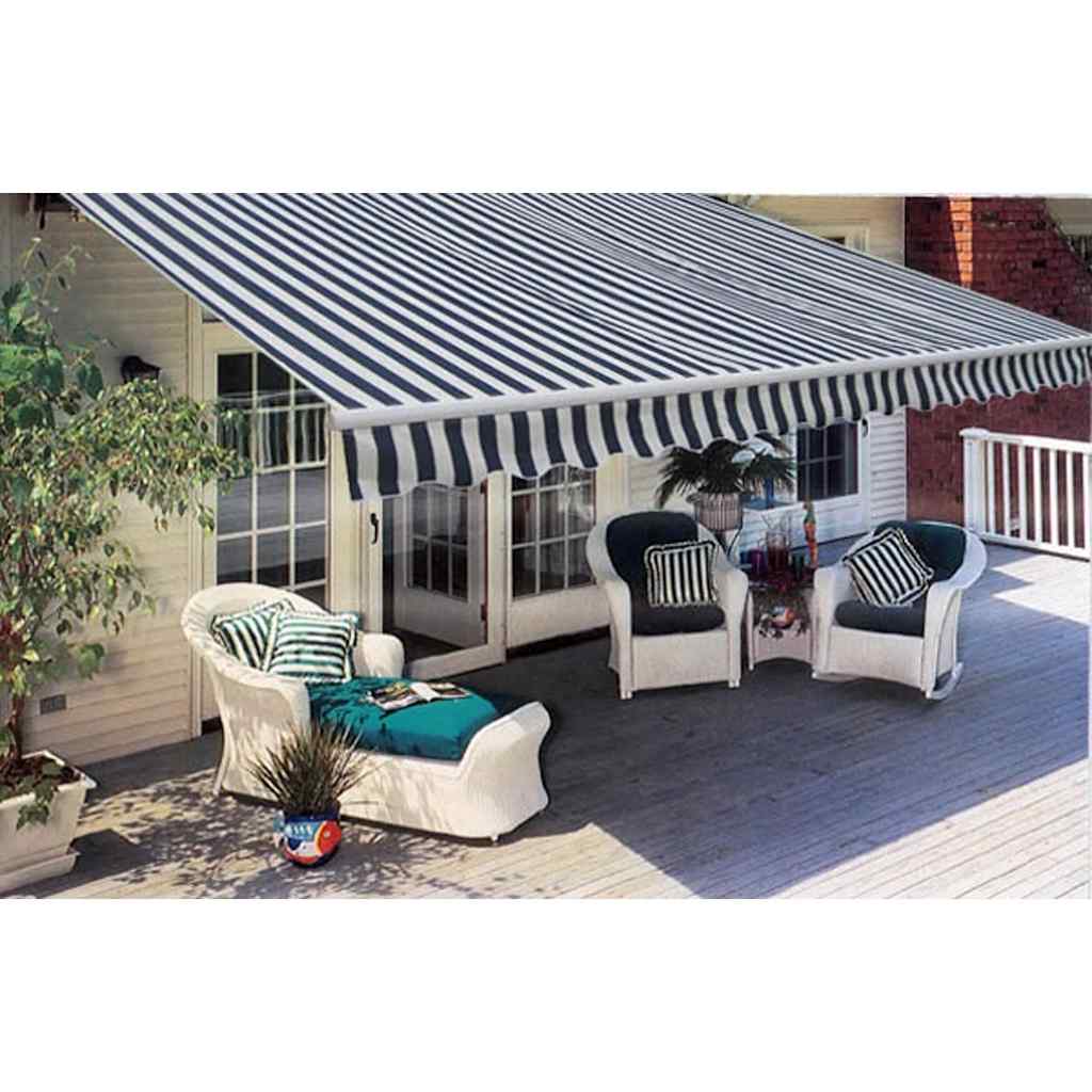 vidaXL Manual Awning 3 x 2.5 m Blue and White Stripe 100% Polyester