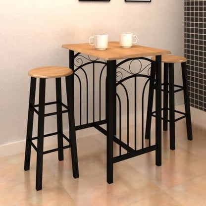 240095 Breakfast/Dinner Table Dining Set Tan Wood with Black Steel