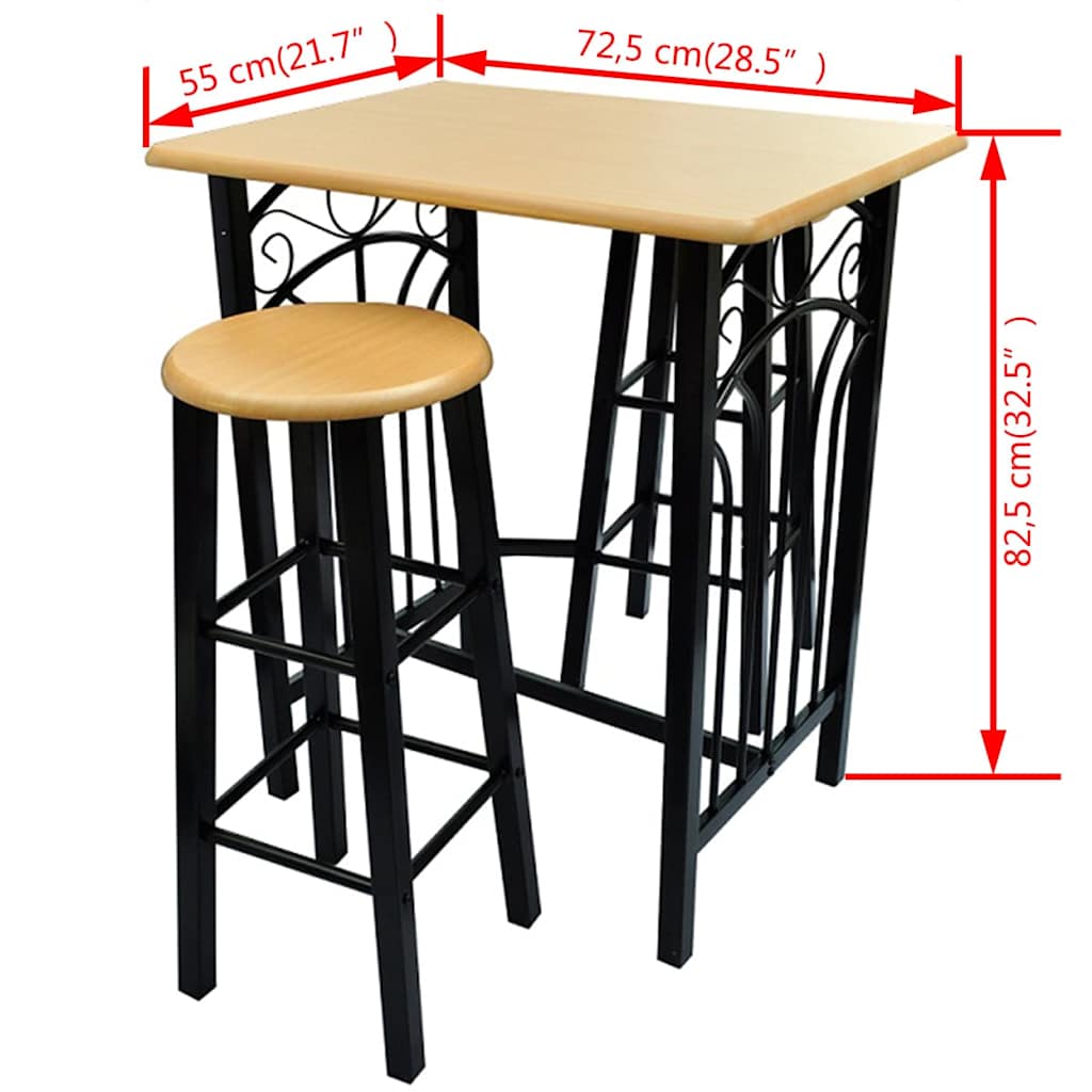 240095 Breakfast/Dinner Table Dining Set Tan Wood with Black Steel