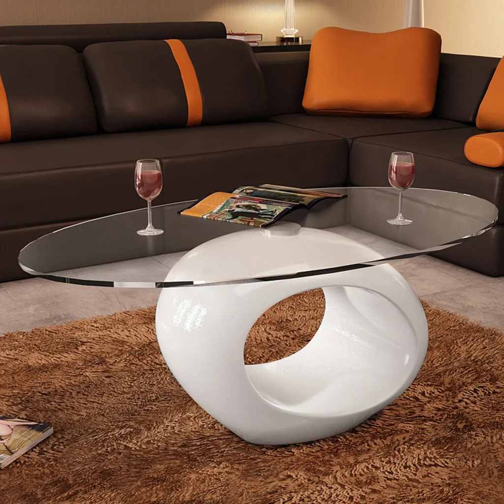 vidaXL Coffee Table with Oval Glass Top High Gloss White