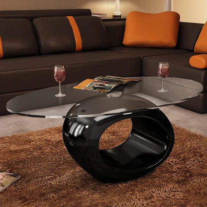 vidaXL Coffee Table | High Gloss Black | Tempered glass, Fiberglass | Medium