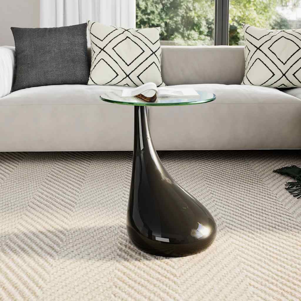 vidaXL Coffee Table | High-Gloss Black | Fiberglass and Tempered Glass | Small