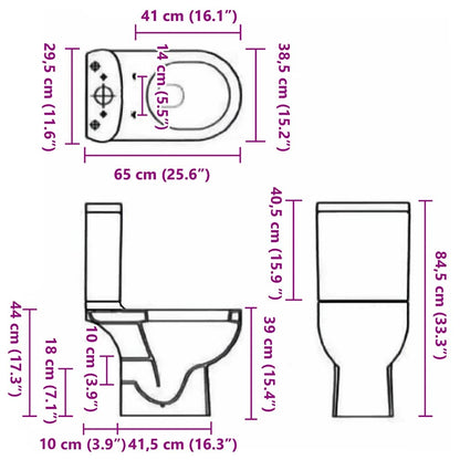 240376 vidaXL Ceramic Toilet Back Water Flow White