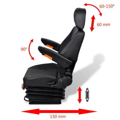 vidaXL Tractor Seat | Black | Steel | Universal fit for tractors