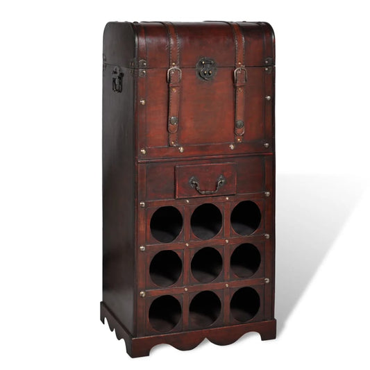 240506 vidaXL Wooden Wine Rack for 9 Bottles with Storage