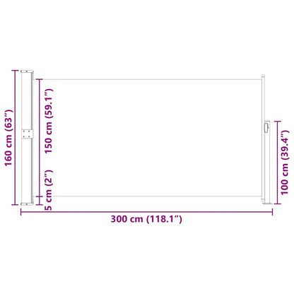 vidaXL Side Awning | Black | Steel | 160 x 300 cm | Retractable | Patio Awning