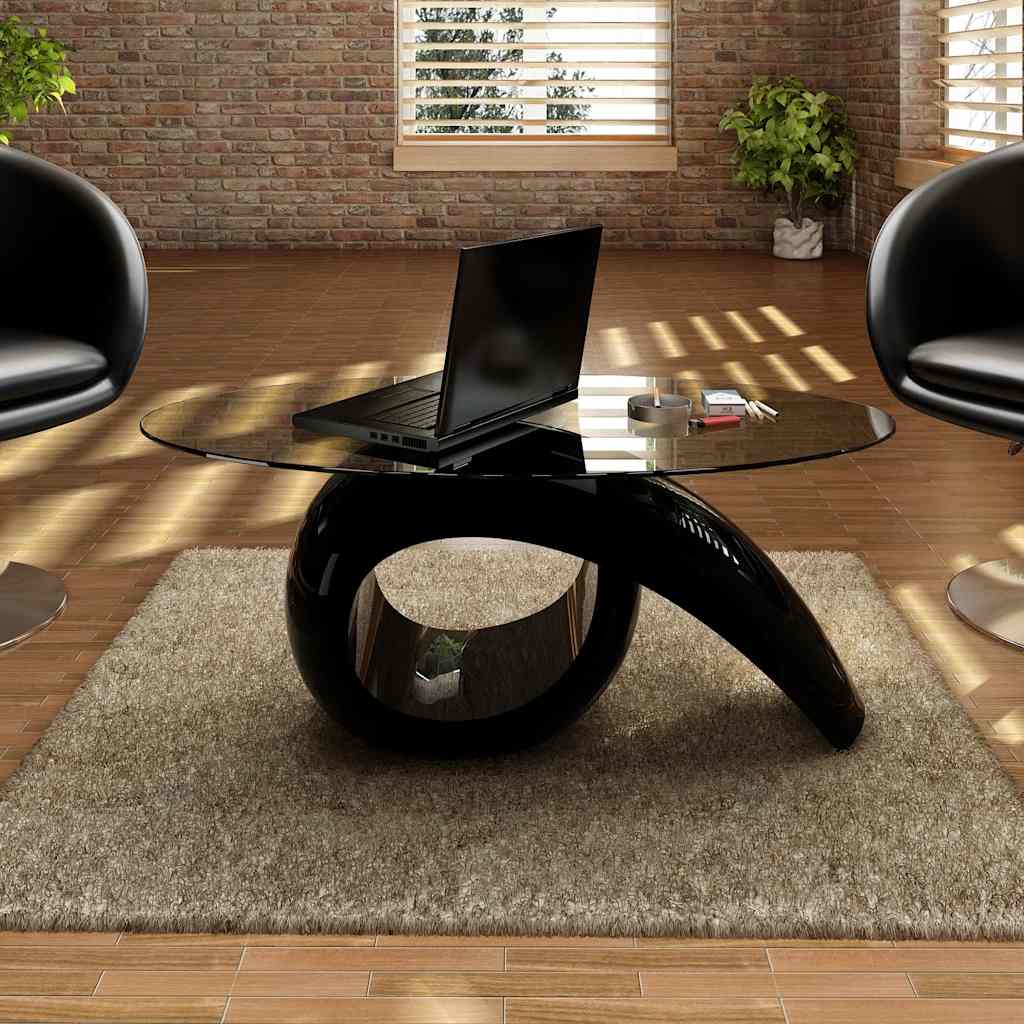 vidaXL Coffee Table with Oval Glass Top High Gloss Black