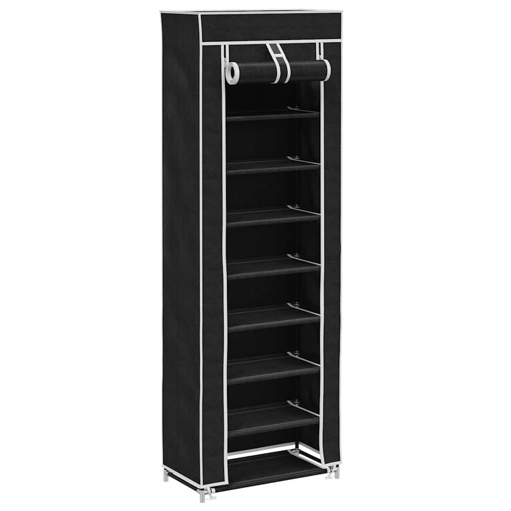 Fabric Shoe Cabinet with Cover 162 x 57 x 29 cm Black