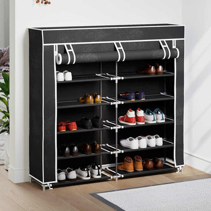 vidaXL Shoe Rack | Black | Powder-coated steel, Polyethylene fabric