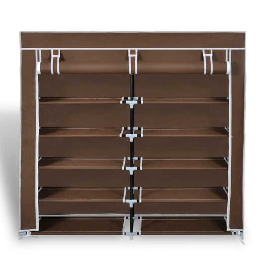vidaXL Fabric Shoe Cabinet with Cover 115 x 28 x 110 cm Brown