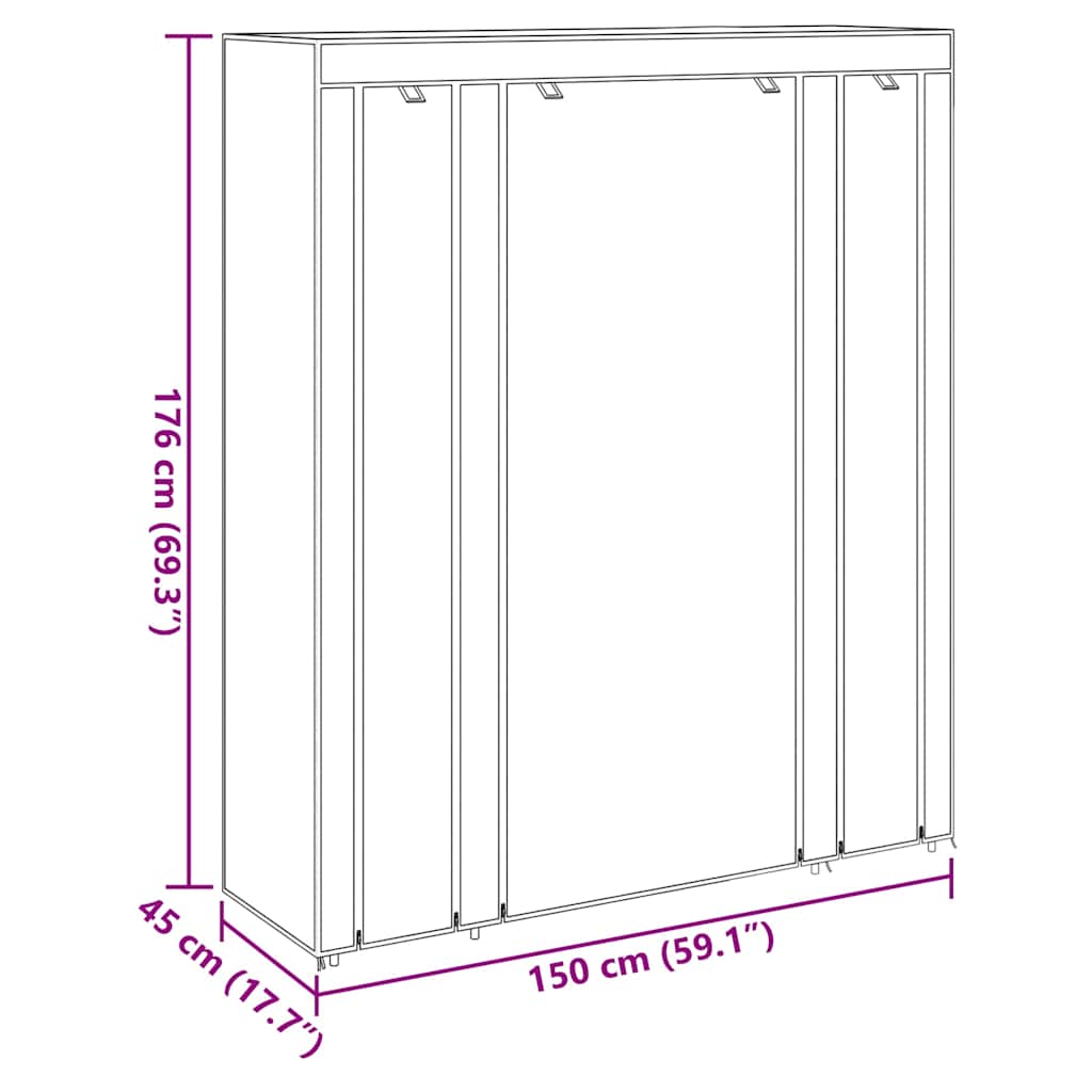 vidaXL Fabric Wardrobe with Compartments and Rods 45x150x176 cm Black