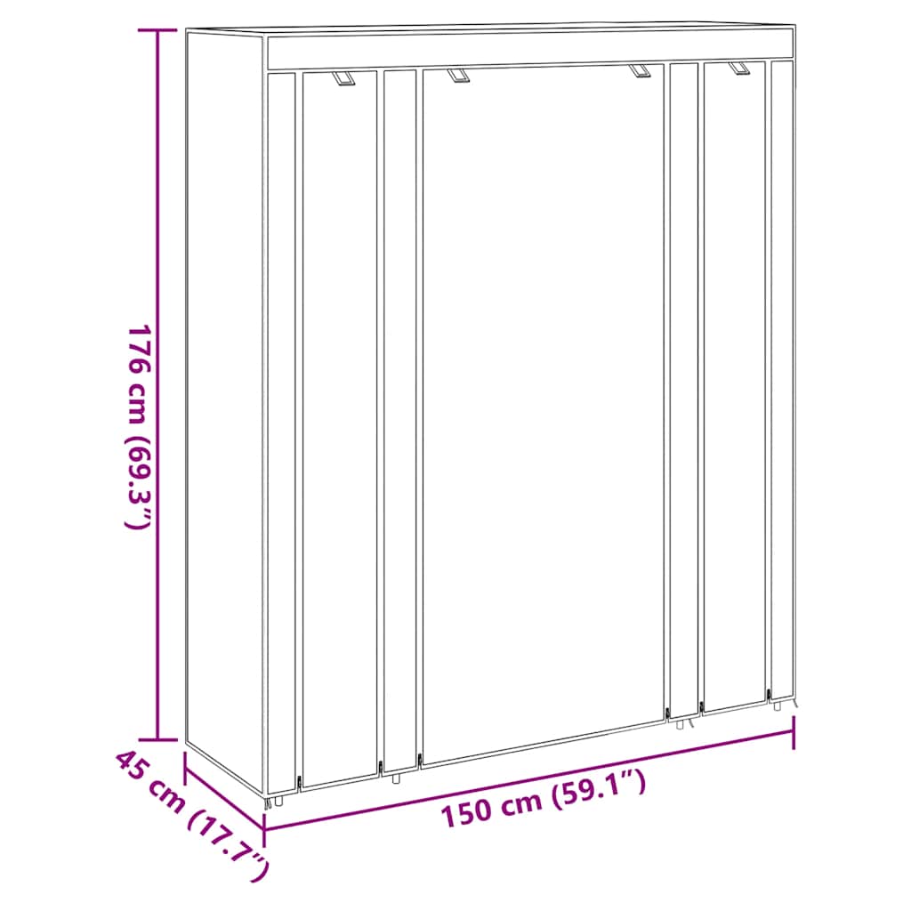 vidaXL Fabric Wardrobe with Compartments and Rods 45x150x176 cm Brown