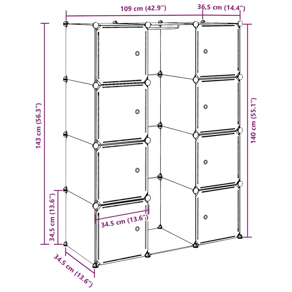 vidaXL Modular Storage | White | Plastic and chromed steel wire | Medium