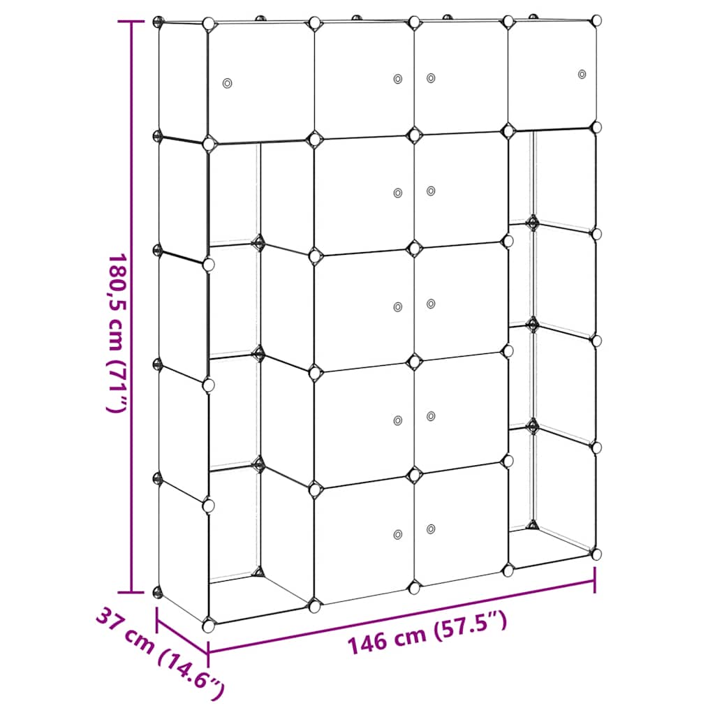 vidaXL Modular Cabinet 14 Compartments Black and White 37x146x180.5 cm