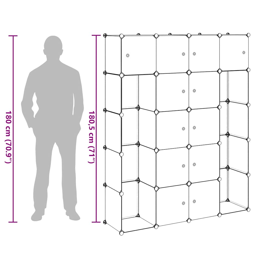 vidaXL Modular Cabinet 14 Compartments Black and White 37x146x180.5 cm