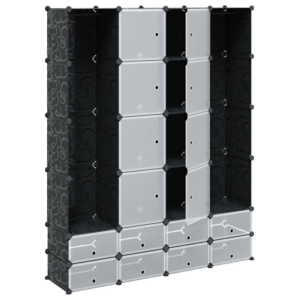 240501 vidaXL Modular Cabinet with 18 Compartments Black and White 37 x 146 x 180,5 cm