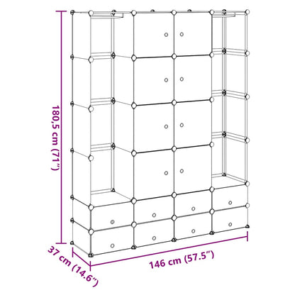 240501 vidaXL Modular Cabinet with 18 Compartments Black and White 37 x 146 x 180,5 cm
