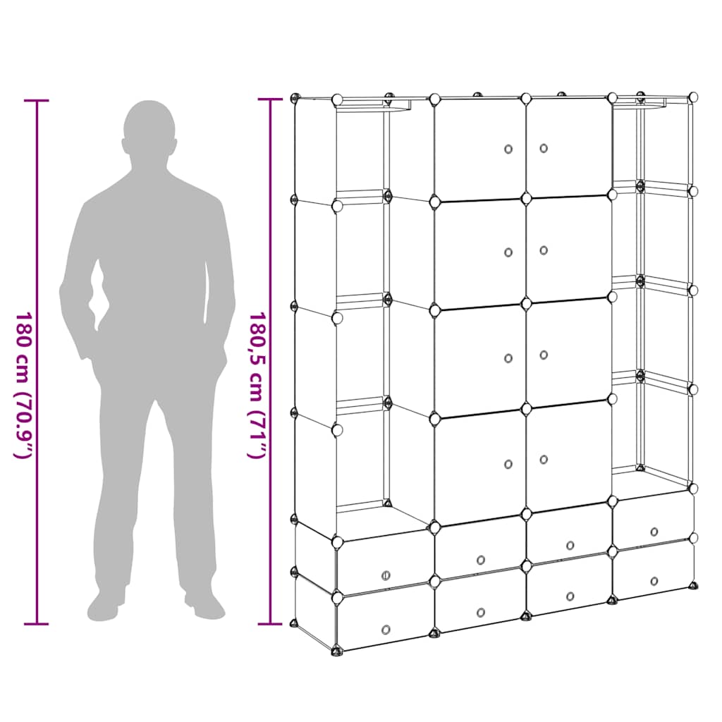 vidaXL Modular Cabinet 18 Compartments Black and White 37x146x180.5 cm