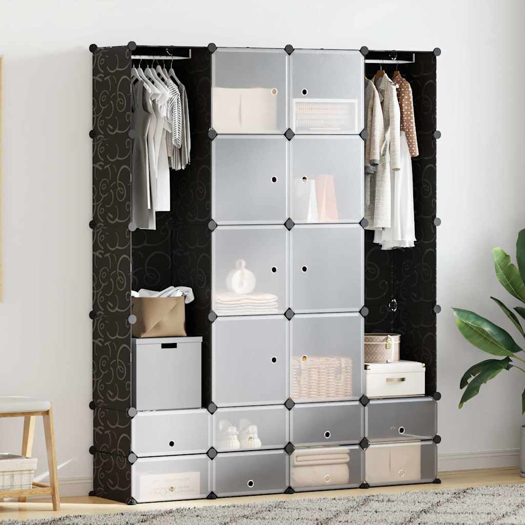 240501 vidaXL Modular Cabinet with 18 Compartments Black and White 37 x 146 x 180,5 cm
