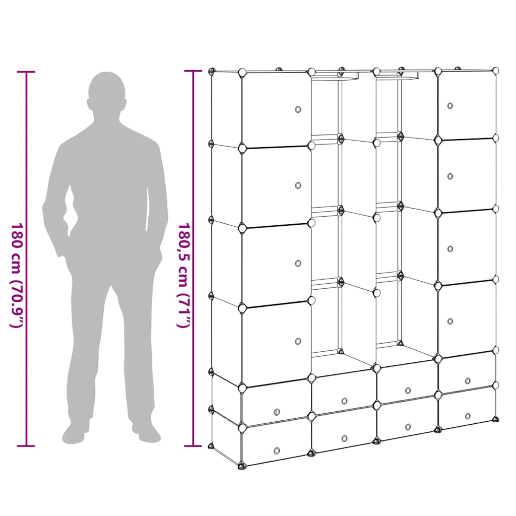 vidaXL Modular Storage | White | Plastic, Chromed Steel | 37x146x180.5 cm