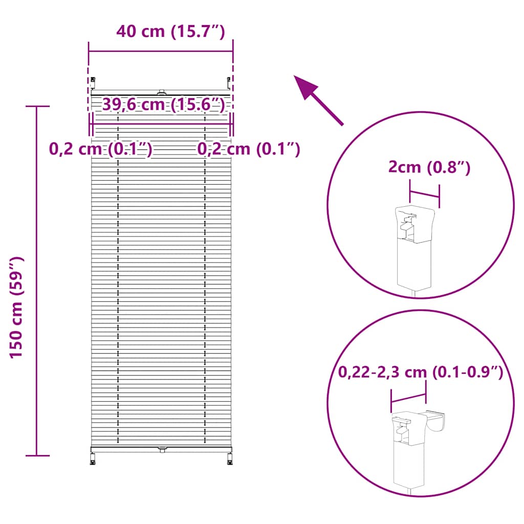 vidaXL Plisse Blind 40x150cm White Pleated Blind