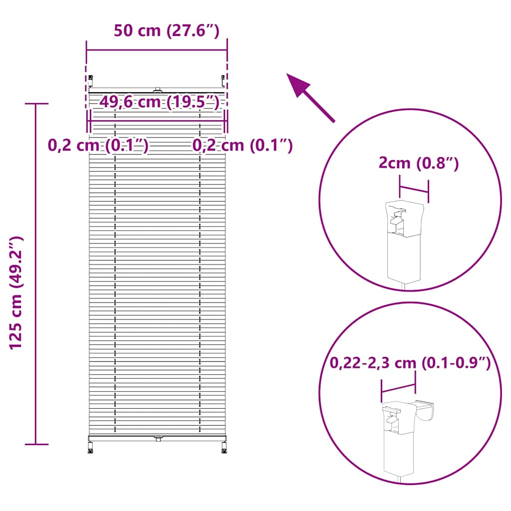 vidaXL Plisse Blind 50x125cm White Pleated Blind