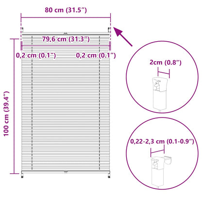 Plisse Blind 80x100cm White Pleated Blind
