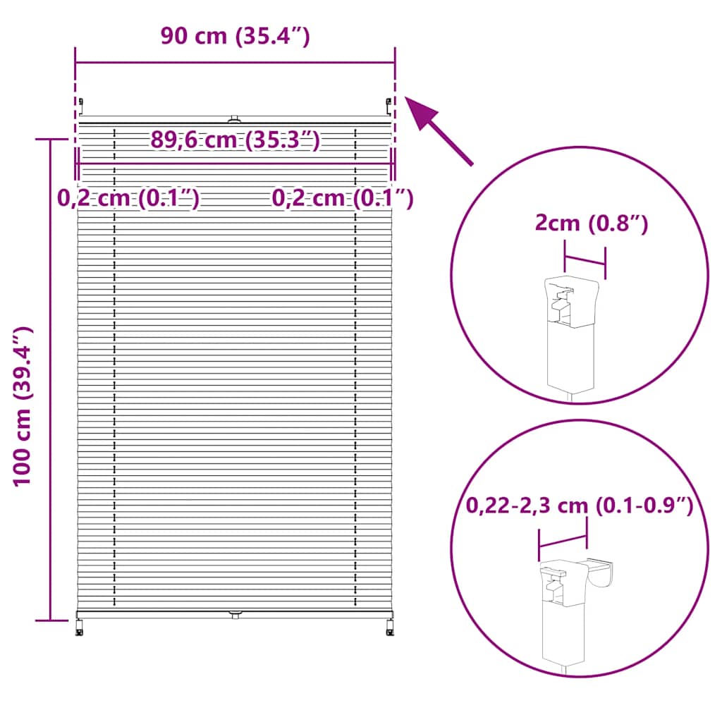 Plisse Blind 90x100cm White Pleated Blind