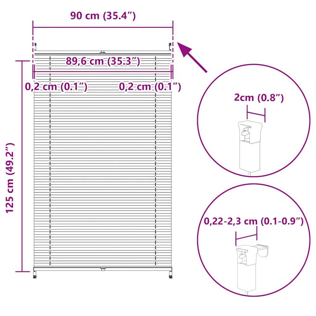 vidaXL Plisse Blind 90x125cm White Pleated Blind