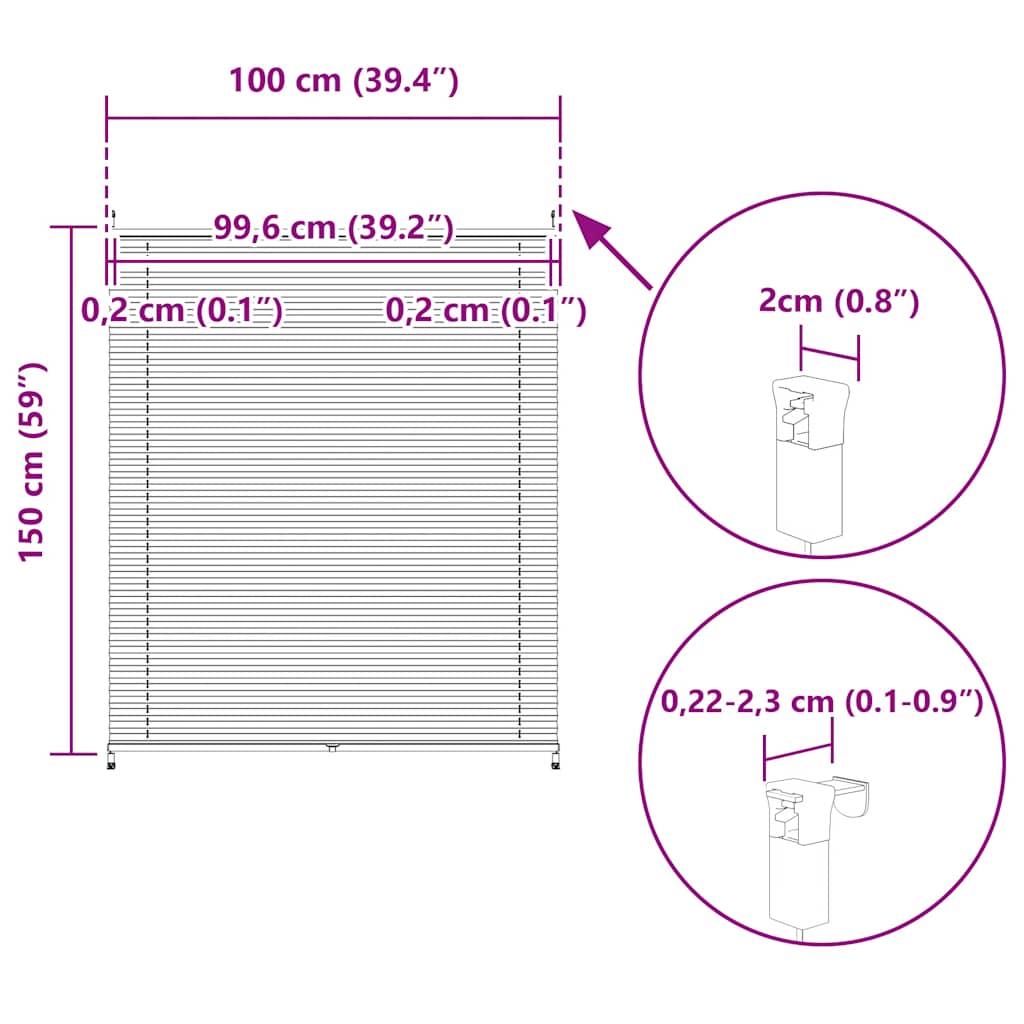 vidaXL Plisse Blind 100x150cm White Pleated Blind