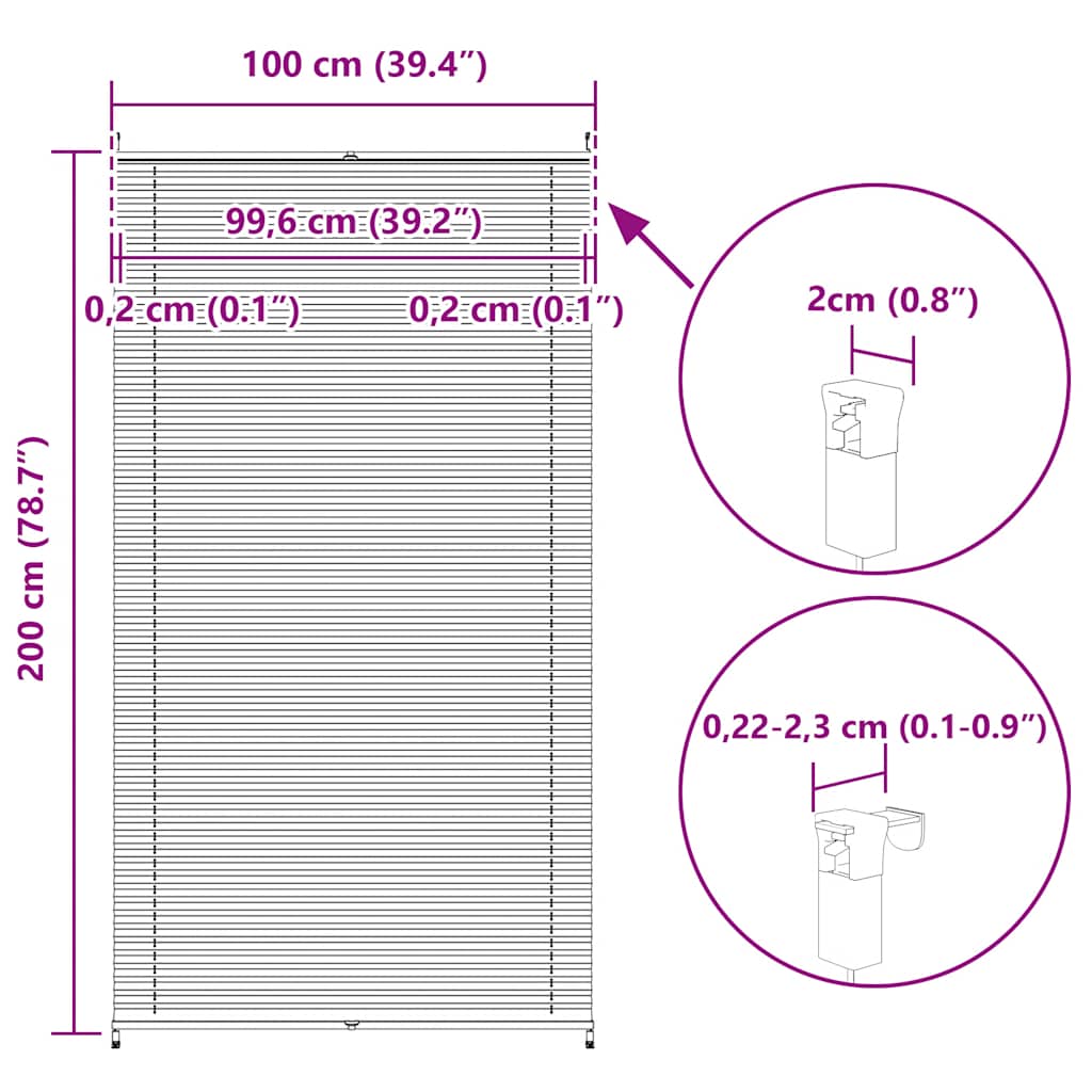 vidaXL Plisse Blind 100x200cm White Pleated Blind