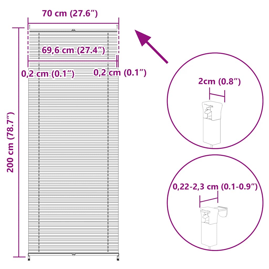 vidaXL Plisse Blind 70x200cm Creme