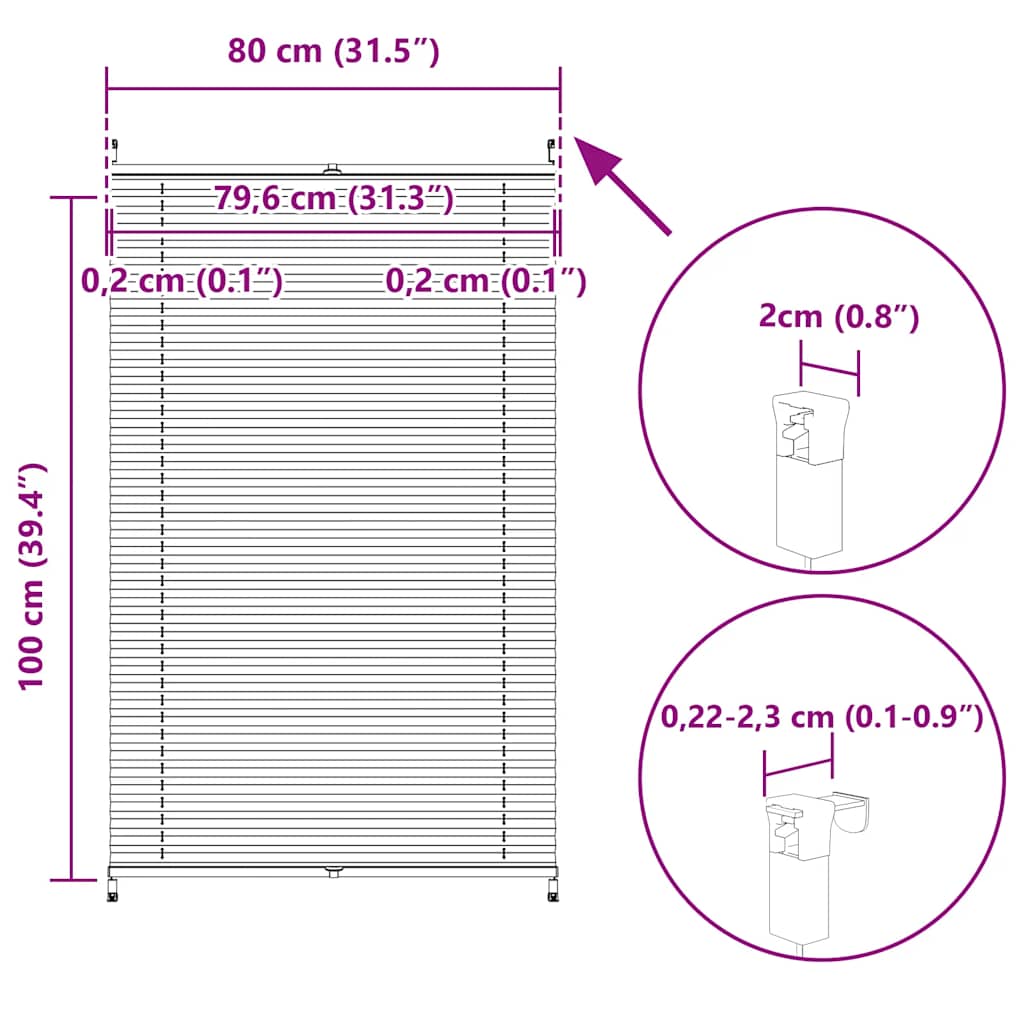 vidaXL Plisse Blind 80x100cm Creme