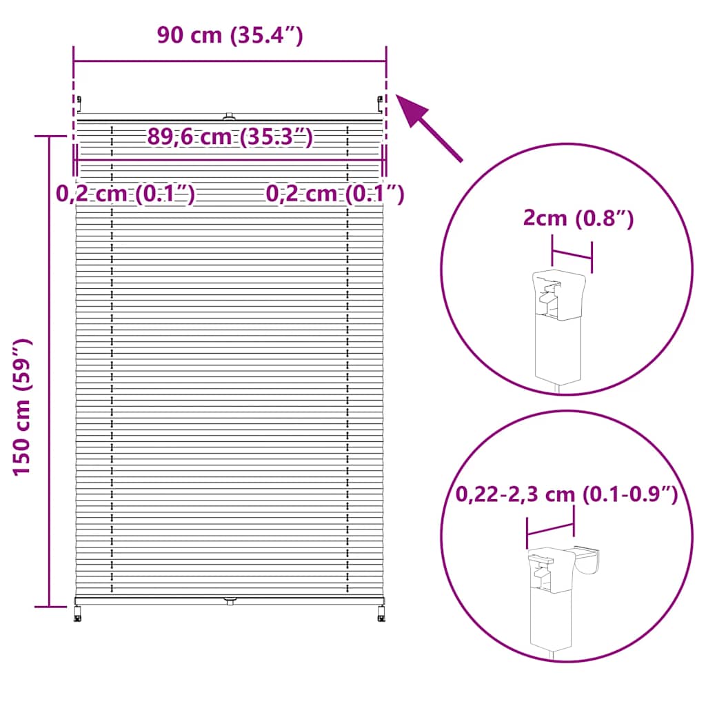 vidaXL Plisse Blind 90x150cm Cream