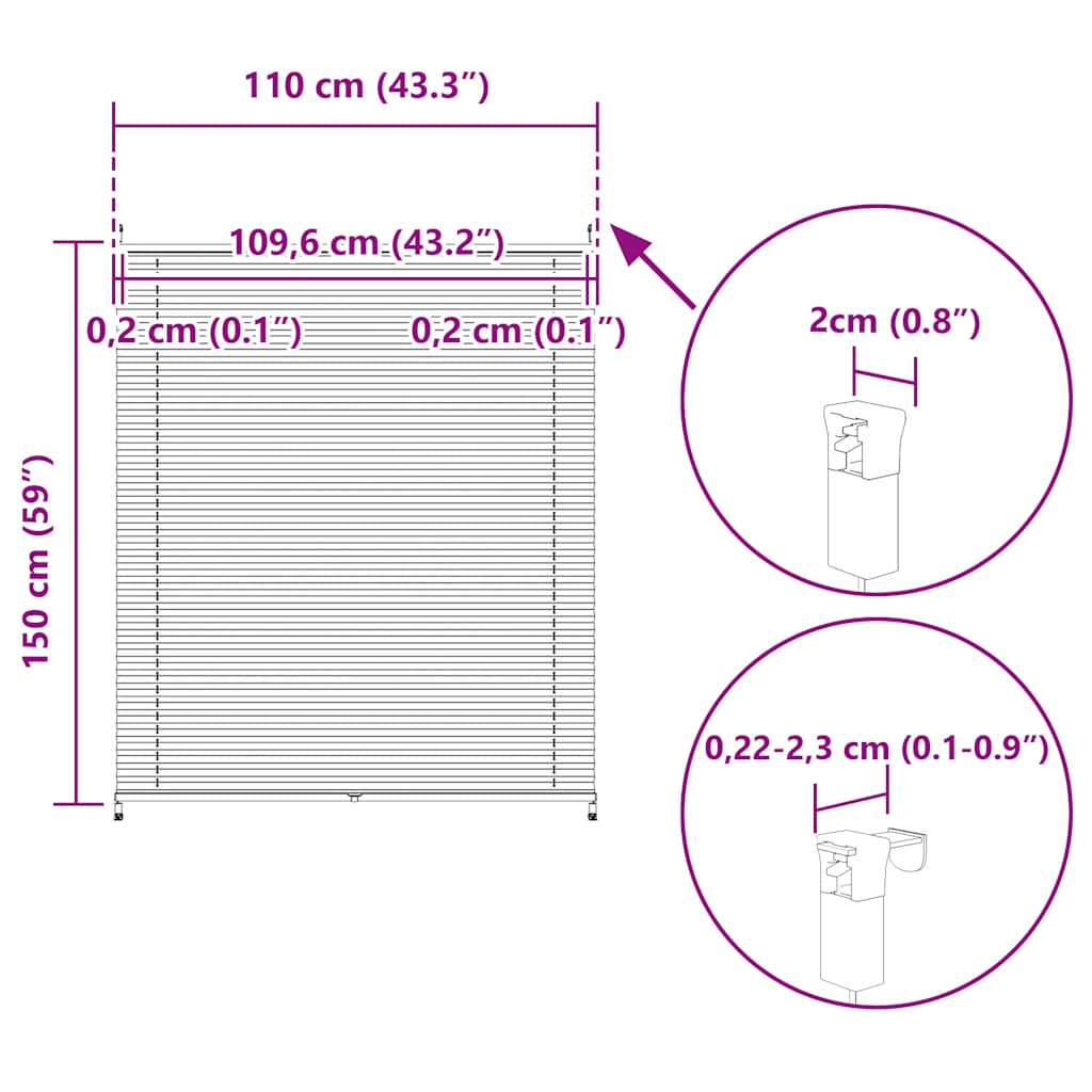 vidaXL Plisse Blind 110x150cm White Pleated Blind