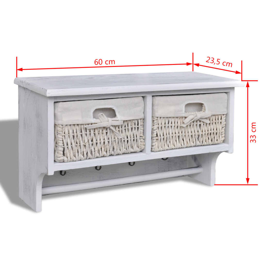 vidaXL Wall Shelf White 60x23.5x33 cm Paulownia Wood